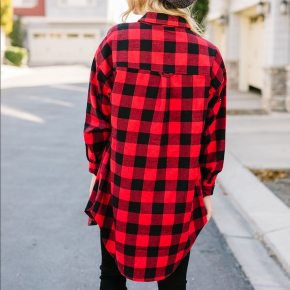 Laid Back Red Plaid Button-Down - Picture 5 of 7